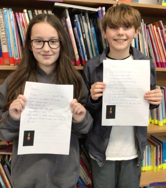 Ivy-Lea (age 10) and Marston (age 11) wrote poems to reflect Holocaust Memorial Day