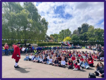 Harleston Town Crier, Norman Steer, with pupils of Harleston Sancroft Academy Primary Phase